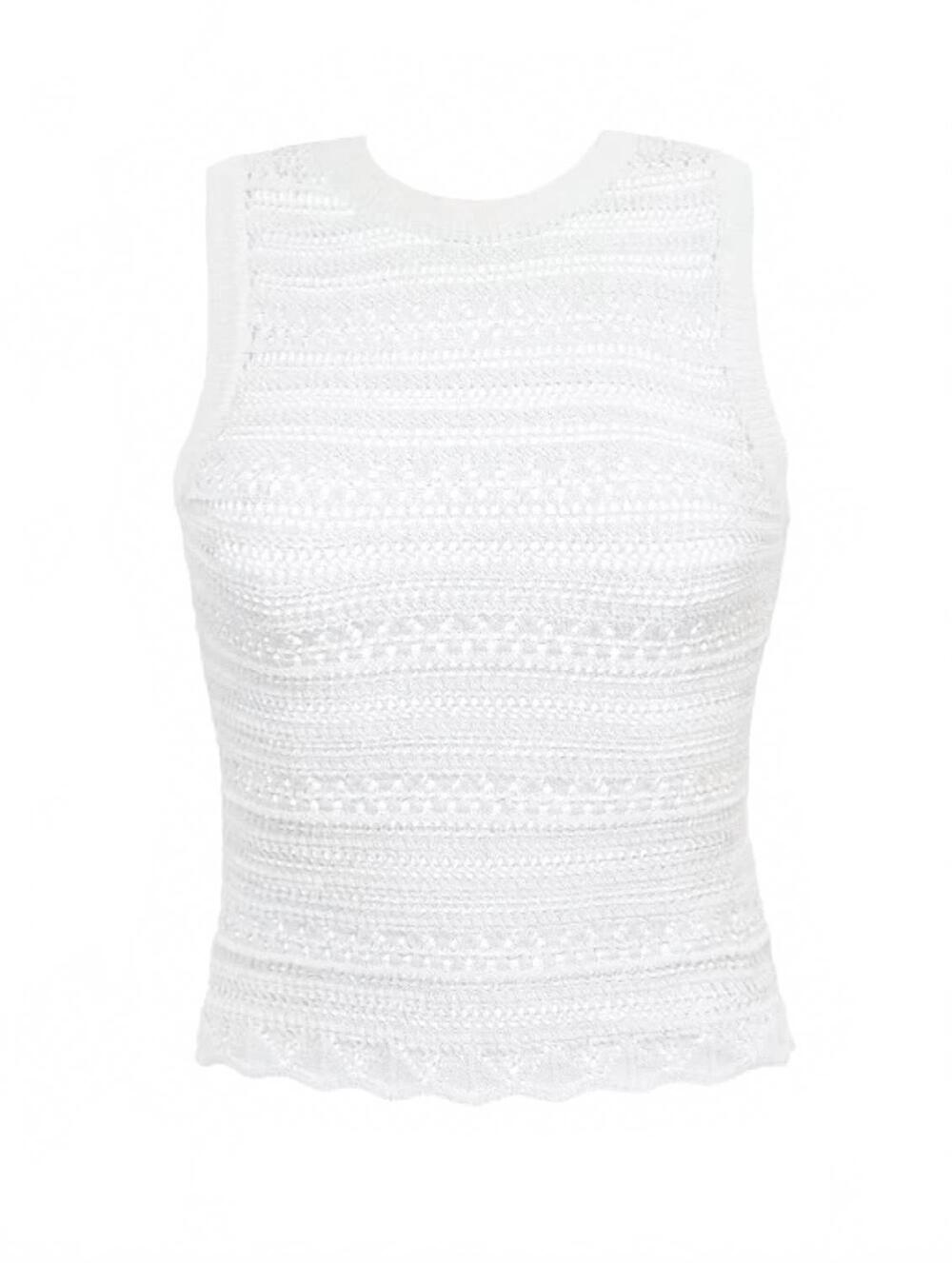 NEW PILY Q women's crochet sleeveless top in off white